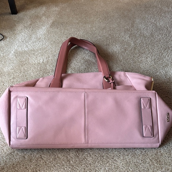 Tumi Pink Leather Zip-Top Tote Work Laptop Bag Travel Purse - Picture 8 of 10